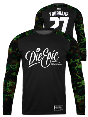 Die Epic Green Camo Mission Ready Custom Long Sleeve Jersey