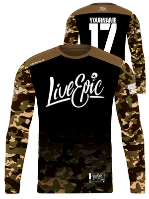 Live Epic Faded Military Coyote Camo Custom Long Sleeve Jersey