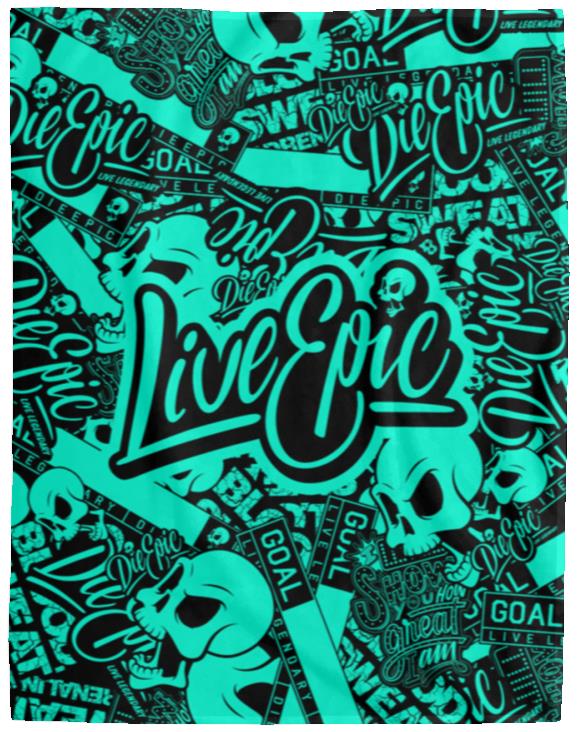 [USA ONLY] Live Epic Teal Sticker Bomb Cozy Plush Fleece Blanket - 60x80