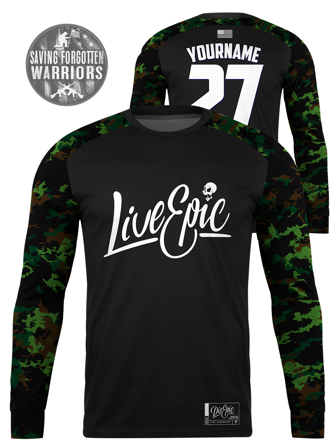 Live Epic Green Camo Mission Ready Custom Long Sleeve Jersey