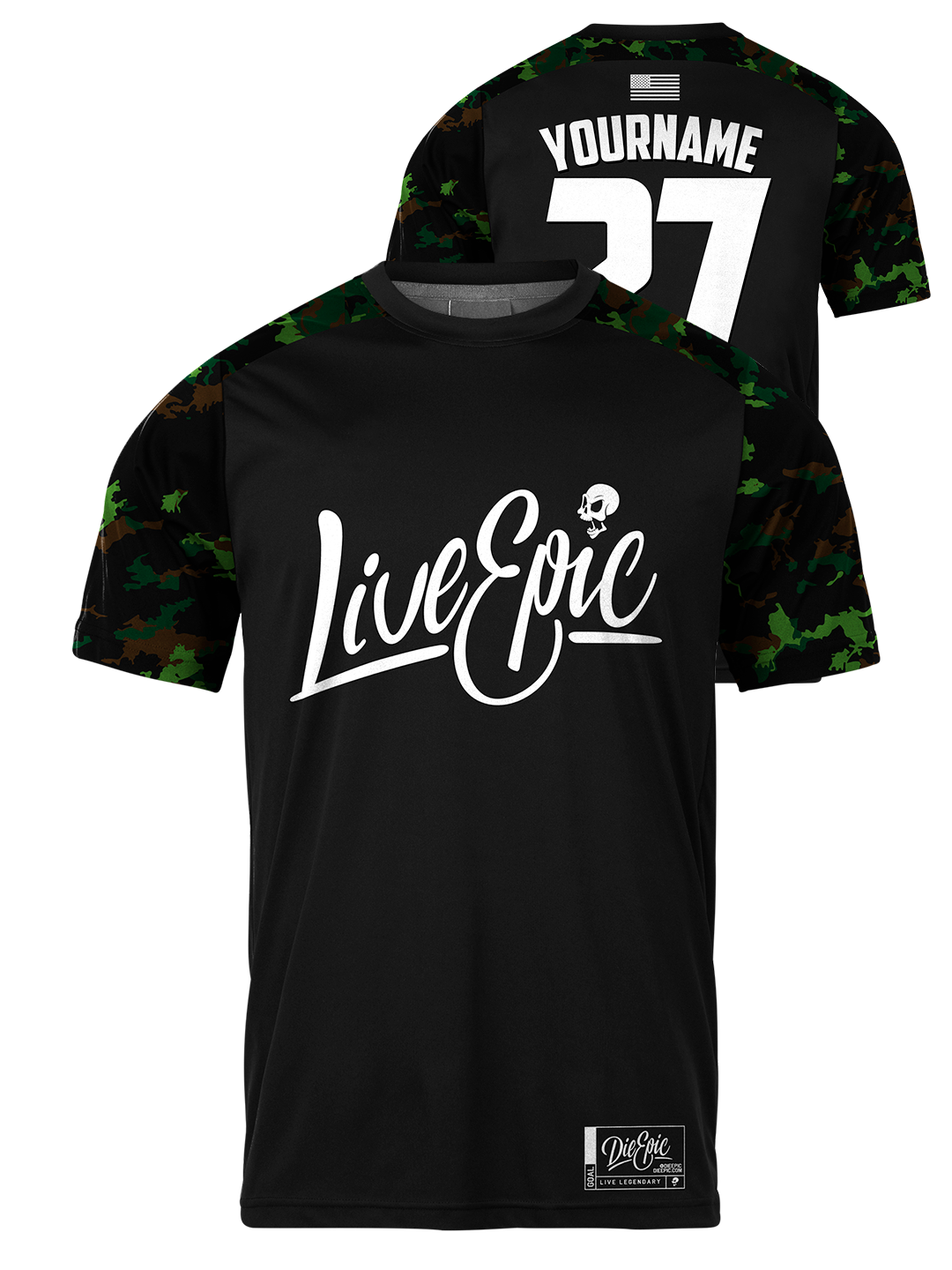 Live Epic Green Camo Mission Ready Custom Short Sleeve Jersey