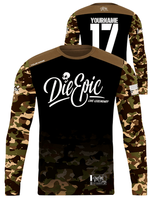 Die Epic Faded Military Coyote Camo Custom Long Sleeve Jersey