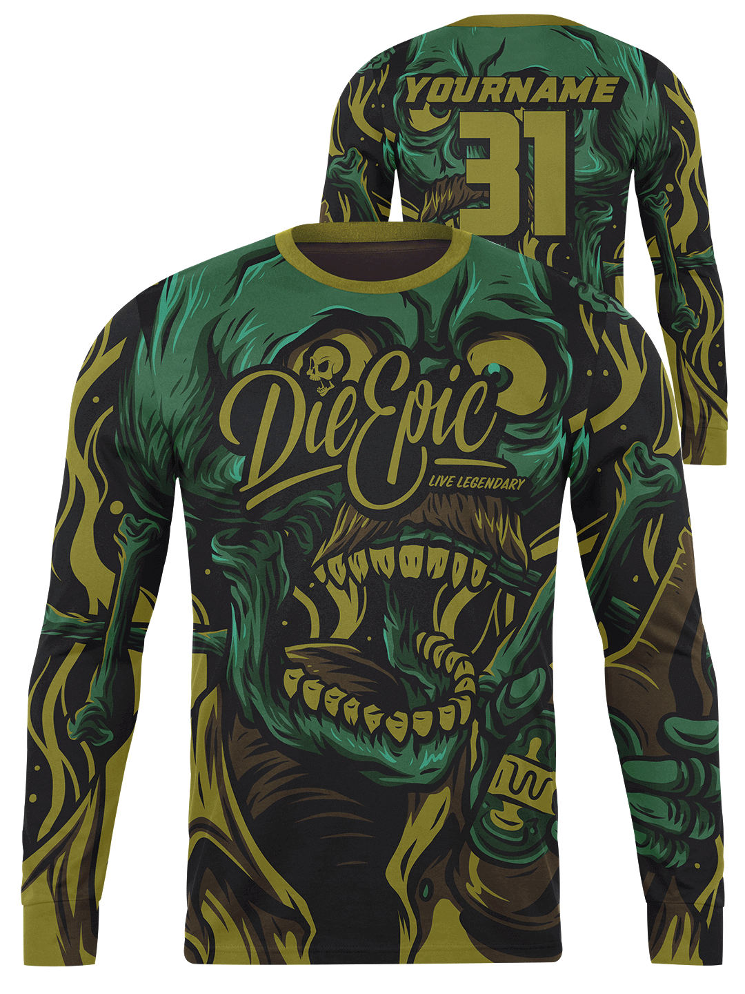 Die Epic Halloween Skull Custom Long Sleeve Jersey