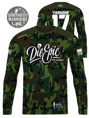 [SAVING FORGOTTEN WARRIORS CHARITY] Die Epic Military Camo Custom Long Sleeve Jersey