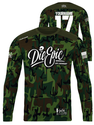 [SAVING FORGOTTEN WARRIORS CHARITY] Die Epic Military Camo Custom Long Sleeve Jersey