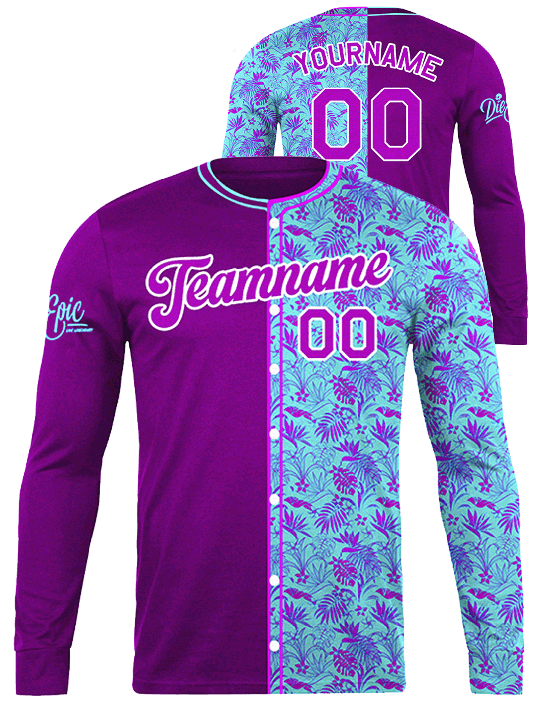 Live Epic Hawaiian Slugger Custom Long Sleeve Jersey  [Simulated Buttons]