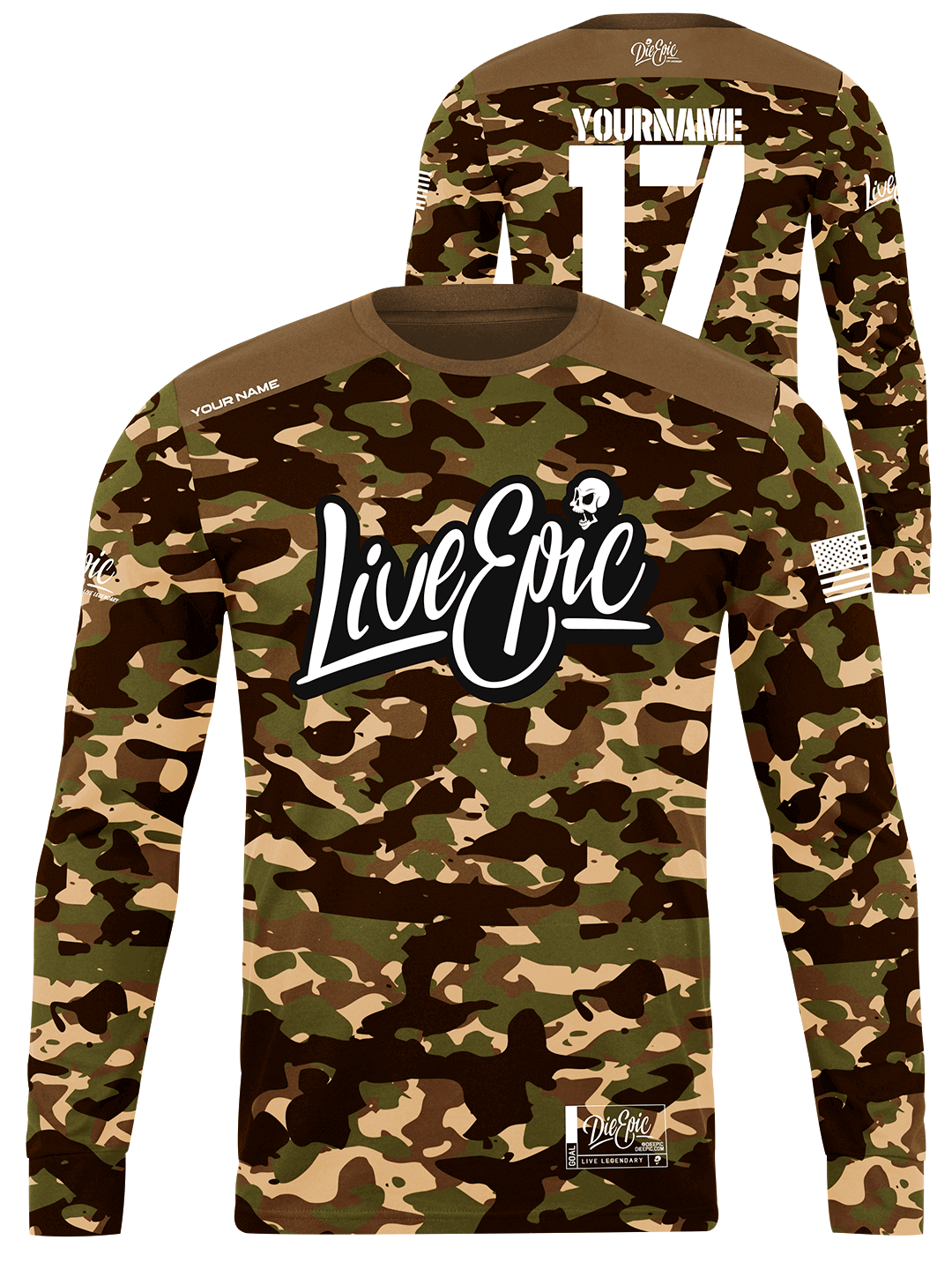 Live Epic Military Coyote Camo Custom Long Sleeve Jersey