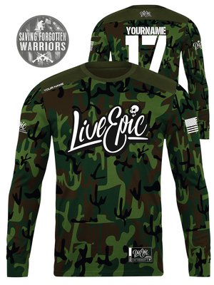 [SAVING FORGOTTEN WARRIORS CHARITY] Live Epic Military Camo Custom Long Sleeve Jersey