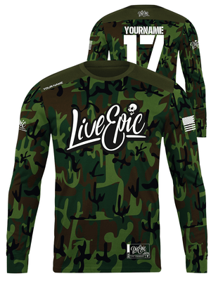 [SAVING FORGOTTEN WARRIORS CHARITY] Live Epic Military Camo Custom Long Sleeve Jersey