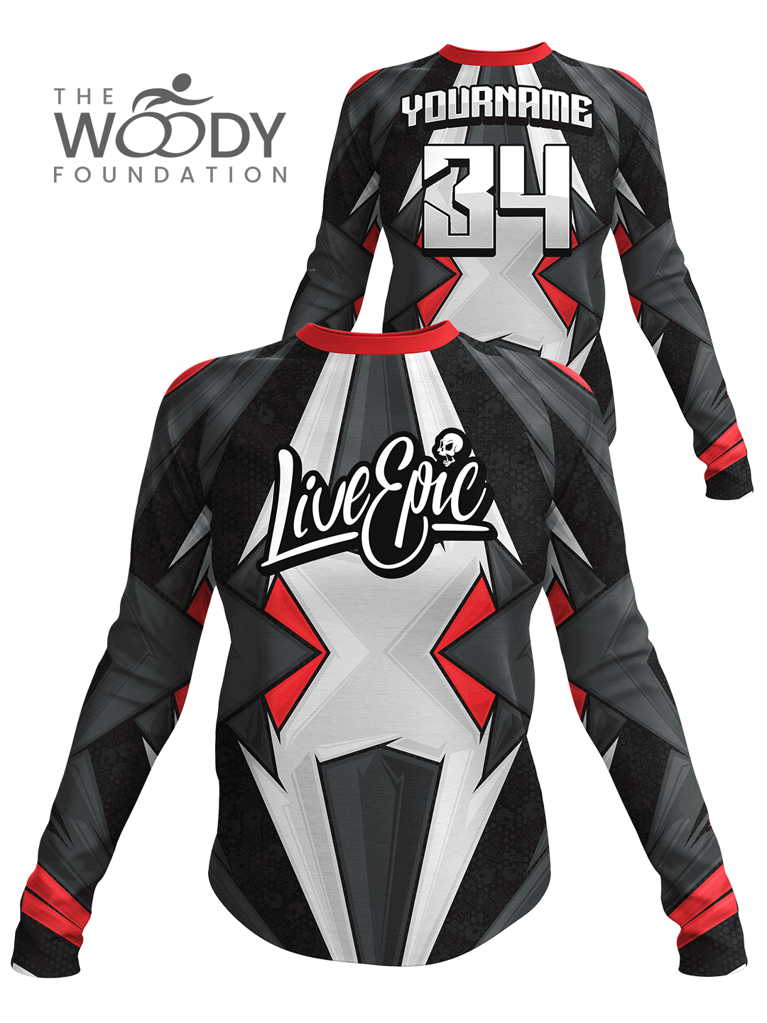 WOODY CHARITY LIve Epic XTrain Camo Women Custom Long Sleeve Jersey