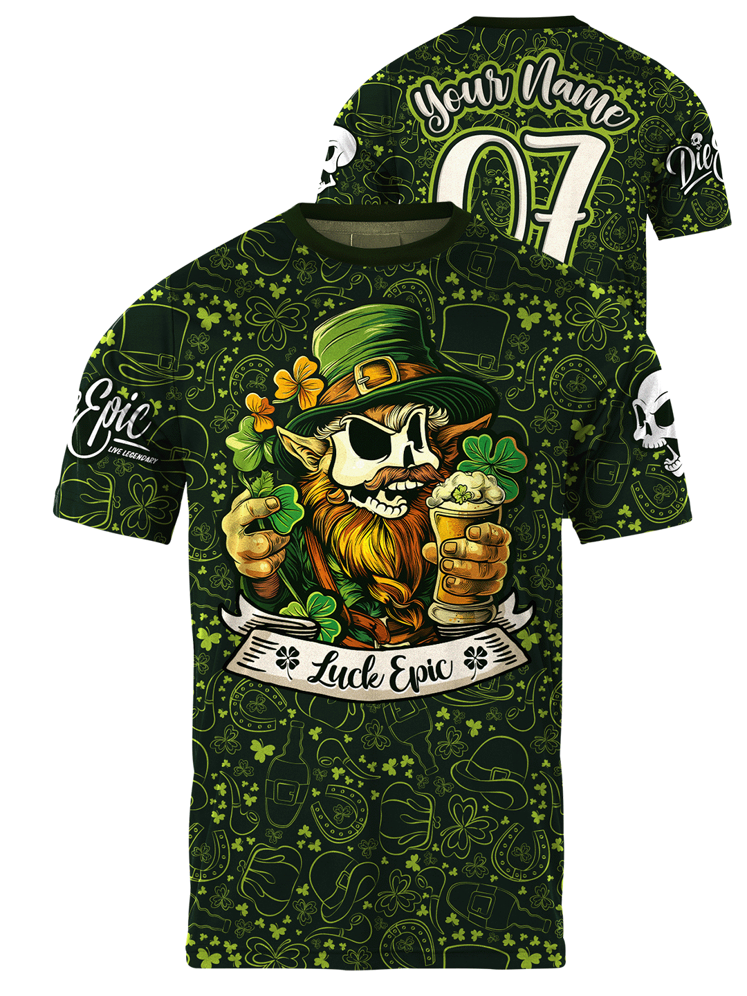 Luck Epic Saint Patrick&#39;s Skull Custom Short Sleeve Jersey