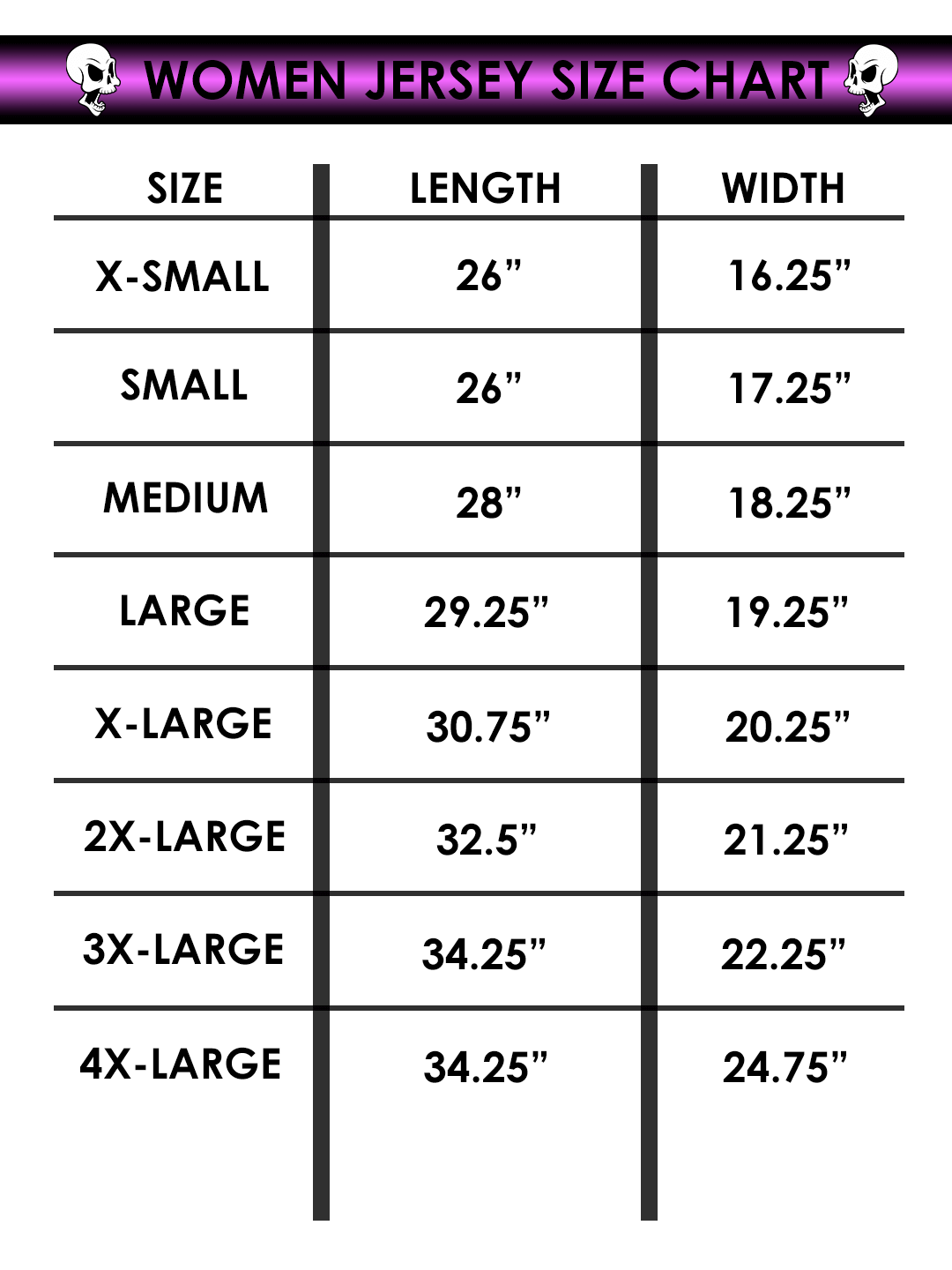 Ladies jersey size sales chart