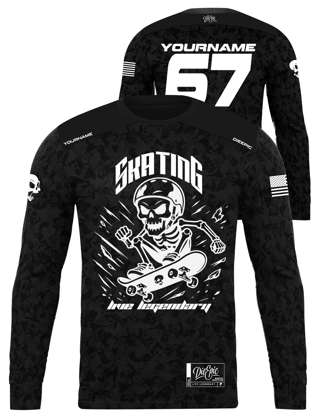 Skating Skull Camo Custom Long Sleeve Jersey