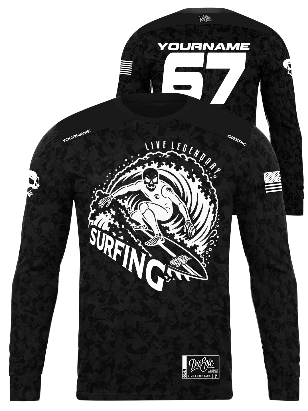 Surfing Skull Camo Custom Long Sleeve Jersey