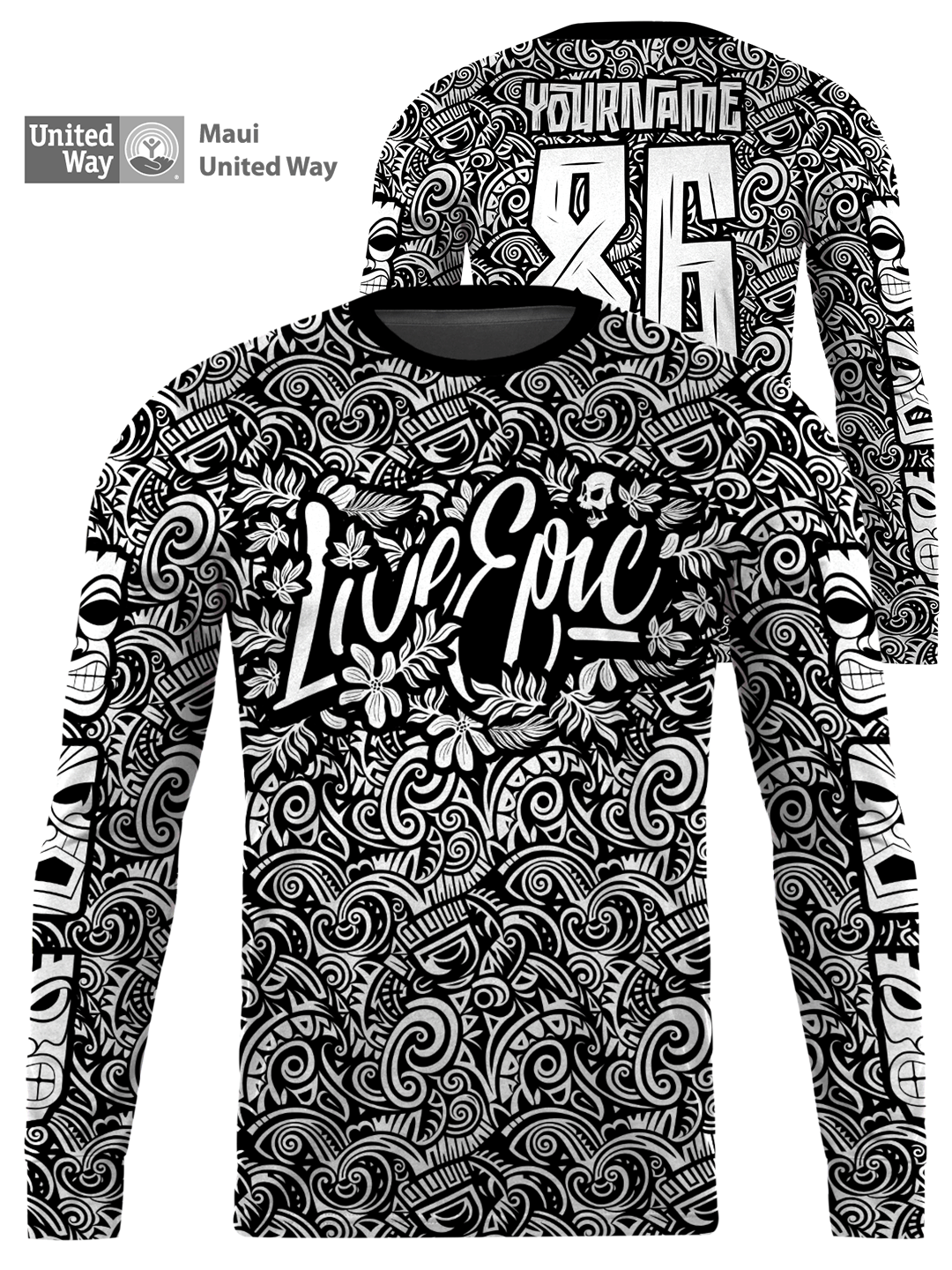 [MAUI UNITED WAY CHARITY] Live Epic Hawaii Tribal Custom Long Sleeve Jersey